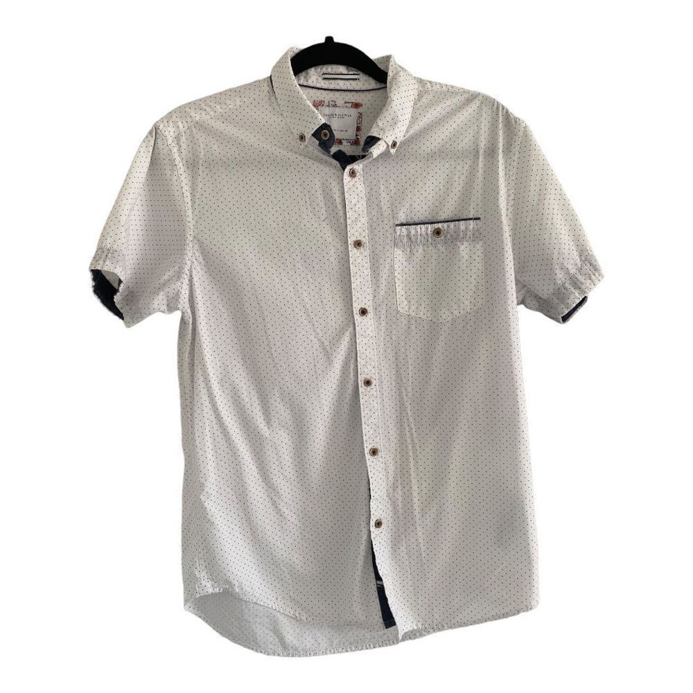 Denim & Flower Ricky Singh white polka dot button up Men’s Size Small